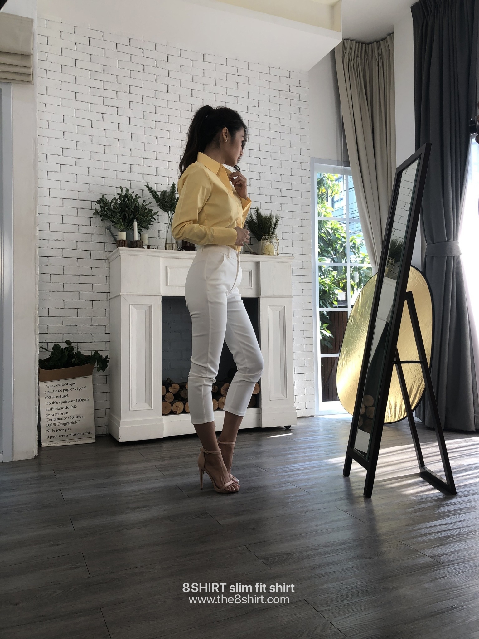 เสื้อเชิ้ตผู้หญิง สีเหลือง (Yellow) สลิมฟิต เข้ารูป แขนยาว เสื้อเชิ้ตทำงาน เสื้อยูนิฟอร์ม แบรนด์ 8SHIRT slim fit shirt พร้อมส่ง