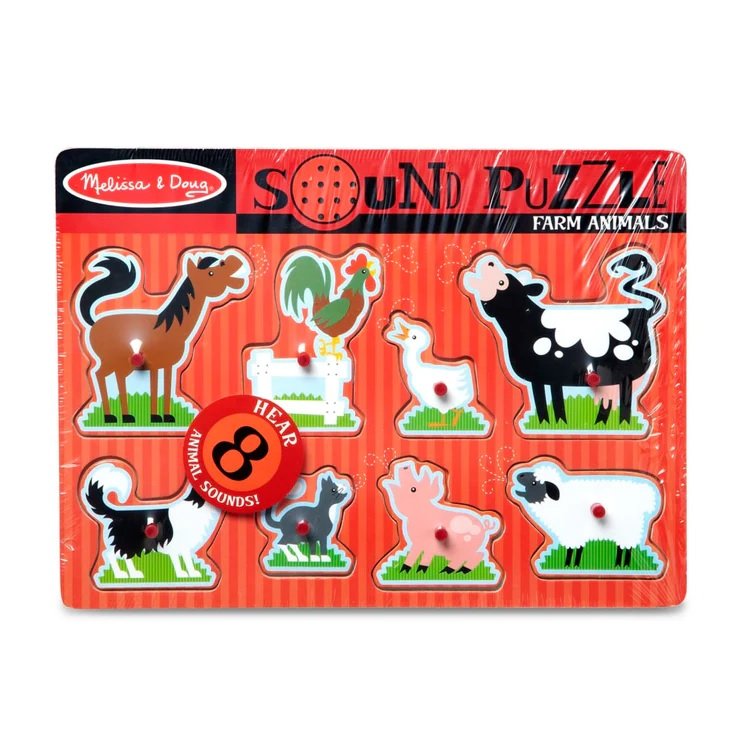จิ๊กซอว์เด็ก มีเสียง มีหมุดจับ รุ่นฟาร์ม,Melissa & Doug Farm Animals Puzzle 8 Pcs , ของเล่นเสริมพัฒนาการ, ของเล่นเด็ก,สื่อการสอน,พร้อมส่ง