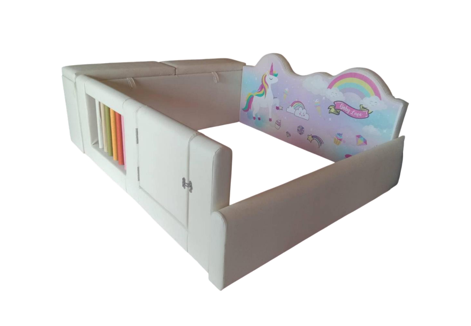 คอกกั้น ลายม้าน้อย ชุดB มีช่องเก็บของ, คอกกั้นเด็ก,เตียงเด็ก,เบาะหนังนุ่มนิ่ม softplay, indoor playground kidszone ,สวนสนุกในร่ม ,รับสั่งทำบ่อบอล เตียงเด็กตามขนาด ขนาด 5-6x6.5 ฟุต