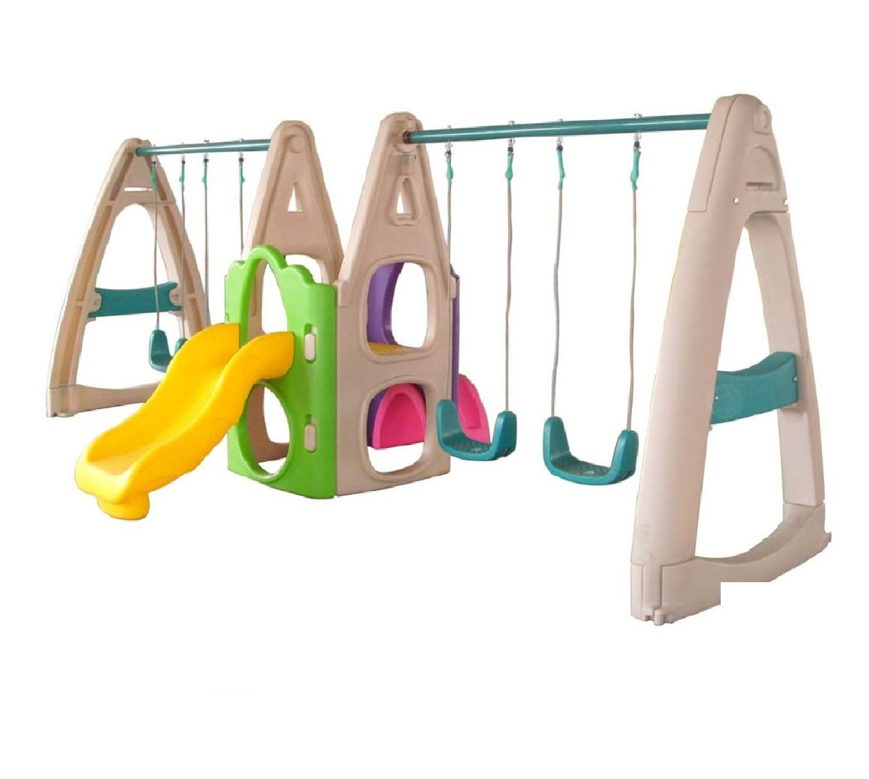 เครื่องเล่นสนาม,ของเล่นสนาม,ของเล่นเด็ก,ชิงช้า 4 ที่นั่ง พร้อมกระดานลื่น สินค้าพร้อมส่ง คิดค่าส่งตามจริง สินค้าราคาโรงงาน