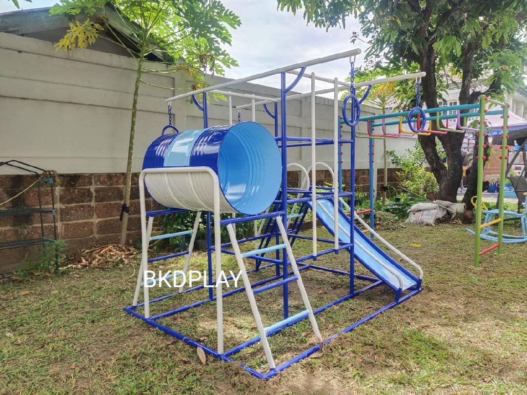 บาร์ปีนป่ายอุโมงค์ลอดกระดานลื่น, เครื่องเล่นสนามกลางแจ้ง , เครื่องเล่นสนามแบบเหล็ก,ชิงช้า,สไลเดอร์,โยกเยกเหล็ก, ม้าหมุน, OutdoorPlayground, ราคาโรงงาน ขนาด 120x150x170 ซม.