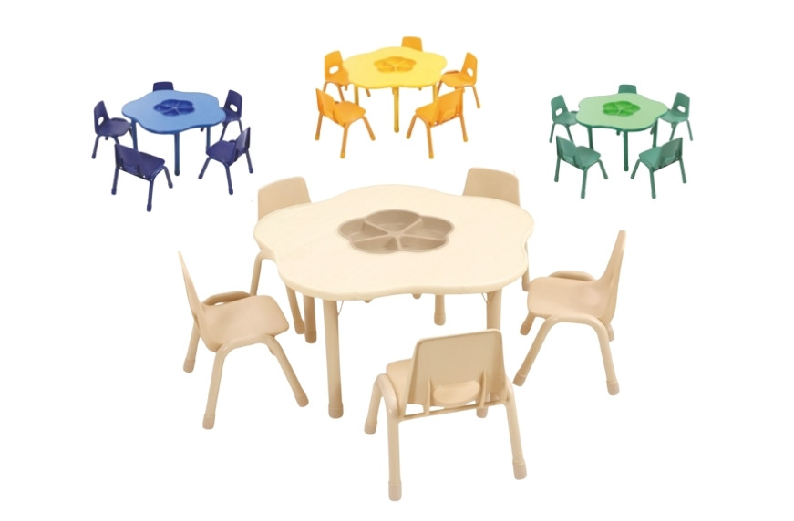 ชุดโต๊ะดอกไม้ พร้อมเก้าอี้ 5 ที่นั่ง โต๊ะเก้าอี้นักเรียน,โต๊ะเด็ก,เก้าอี้เด็ก,อนุบาล-ประถม,โต๊ะกิจกรรม,โต๊ะพลาสติกขาเหล็ก,โต๊ะเขียนหนังสือเด็ก สั่งนำเข้า ขนาดโต๊ะ 60x100x48-56 ซม.