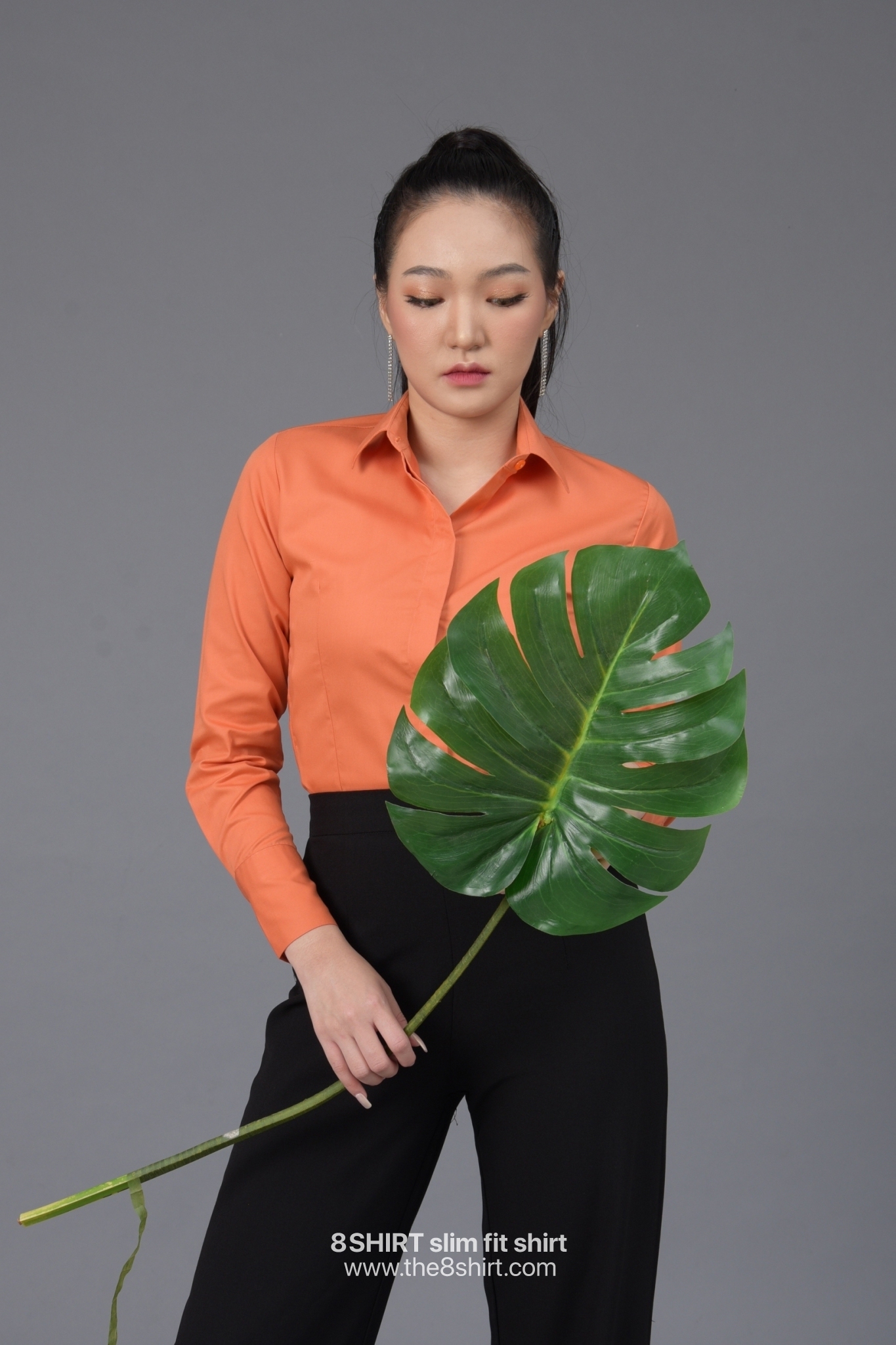 เสื้อเชิ้ตผู้หญิง สีส้มชานม (Orange Thai Tea) สลิมฟิต เข้ารูป แขนยาว เสื้อเชิ้ตทำงาน เสื้อยูนิฟอร์ม แบรนด์ 8SHIRT slim fit shirt พร้อมส่ง