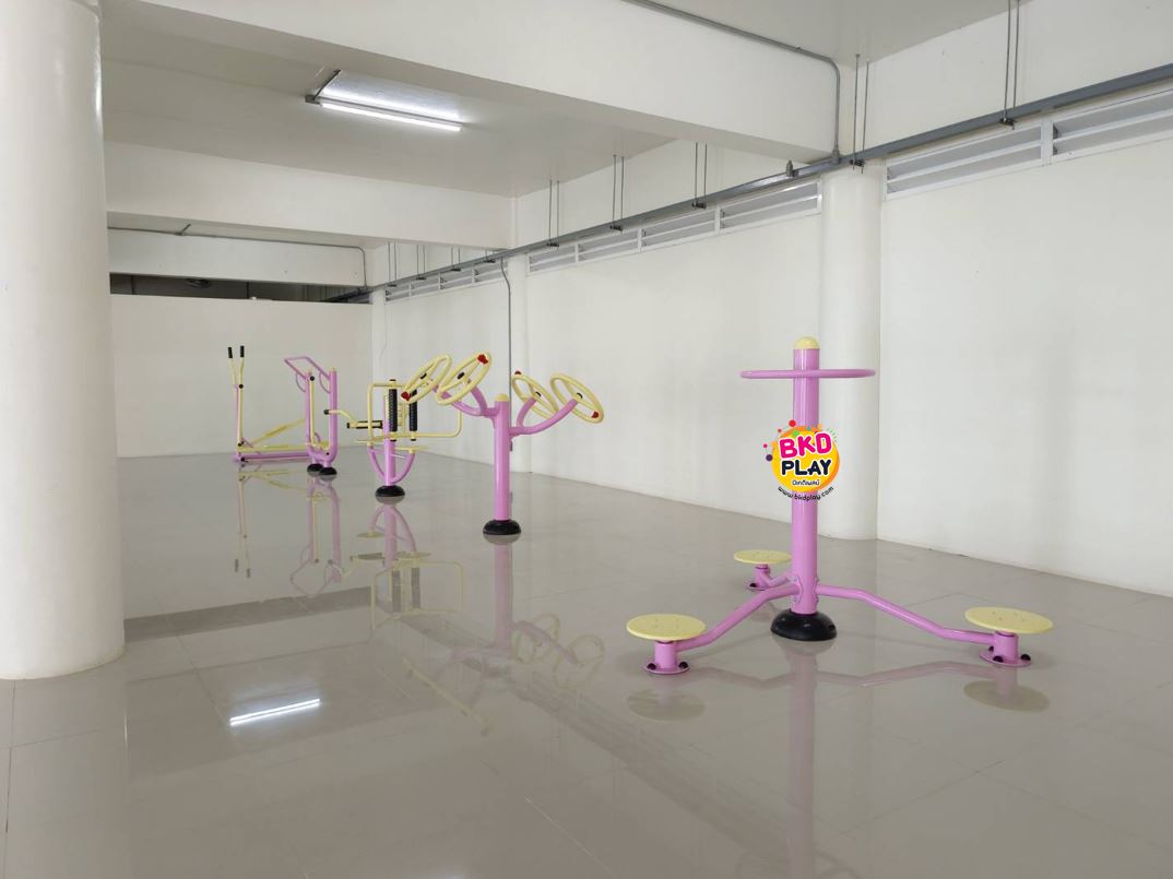 เครื่องออกกำลังกาย กลางแจ้ง ชุดอุปกรณ์ บริหารเอว สะโพก บิดเอว 3 ที่ มือจับกลม ลานกีฬา อเนกประสงค์ สนามกีฬา ขนาด 140 x 140 x 135 ซม.