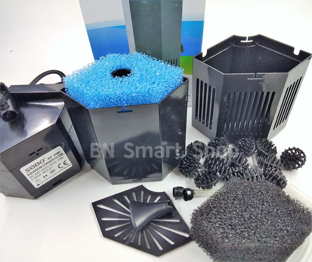 ปั้มน้ำพร้องกรองติดตั้งเข้ากับมุมตู้ SOBO WP-808C ใช้ได้ทั้งน้ำจืดและน้ำเค็ม