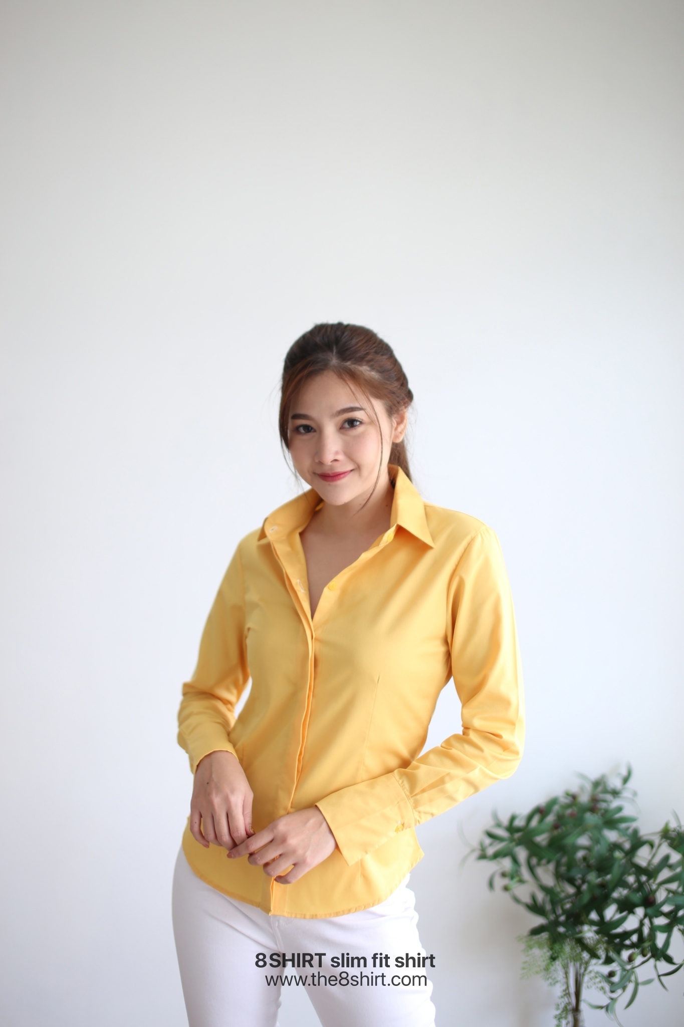เสื้อเชิ้ตผู้หญิง สีเหลือง (Yellow) สลิมฟิต เข้ารูป แขนยาว เสื้อเชิ้ตทำงาน เสื้อยูนิฟอร์ม แบรนด์ 8SHIRT slim fit shirt พร้อมส่ง