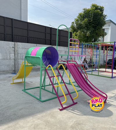 ชุดรวมเชือกถัก (อนุบาล), เครื่องเล่นสนามกลางแจ้ง , เครื่องเล่นสนามแบบเหล็ก,ชิงช้า,สไลเดอร์,โยกเยกเหล็ก, ม้าหมุน, OutdoorPlayground, ราคาโรงงาน ขนาด 120x120x150 ซม.