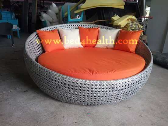 โซฟาหวายเทียม ทรงกระทะ ขนาด 1.80 เมตร พร้อมเบาะ โครงสเตนเลสแท้ ทนสนิม แข็งแรงมาก