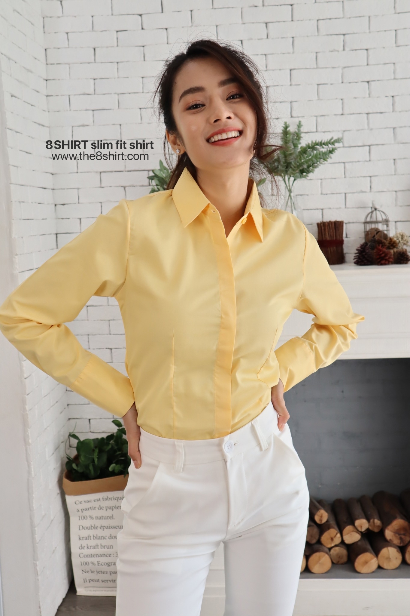 เสื้อเชิ้ตผู้หญิง สีเหลือง (Yellow) สลิมฟิต เข้ารูป แขนยาว เสื้อเชิ้ตทำงาน เสื้อยูนิฟอร์ม แบรนด์ 8SHIRT slim fit shirt พร้อมส่ง