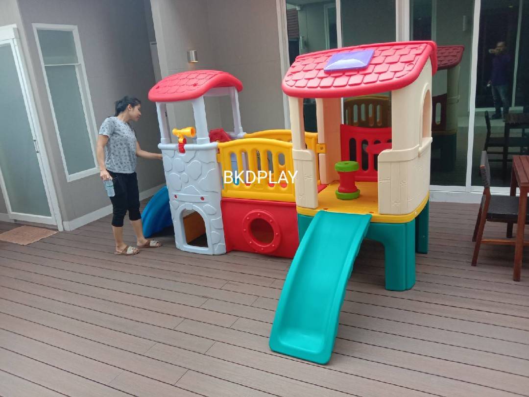 บ้านของเล่นคู่หลังคาแดง ,บ้านสไลเดอร์ ของเล่นเด็ก,พร้อมส่ง ราคาโรงงาน