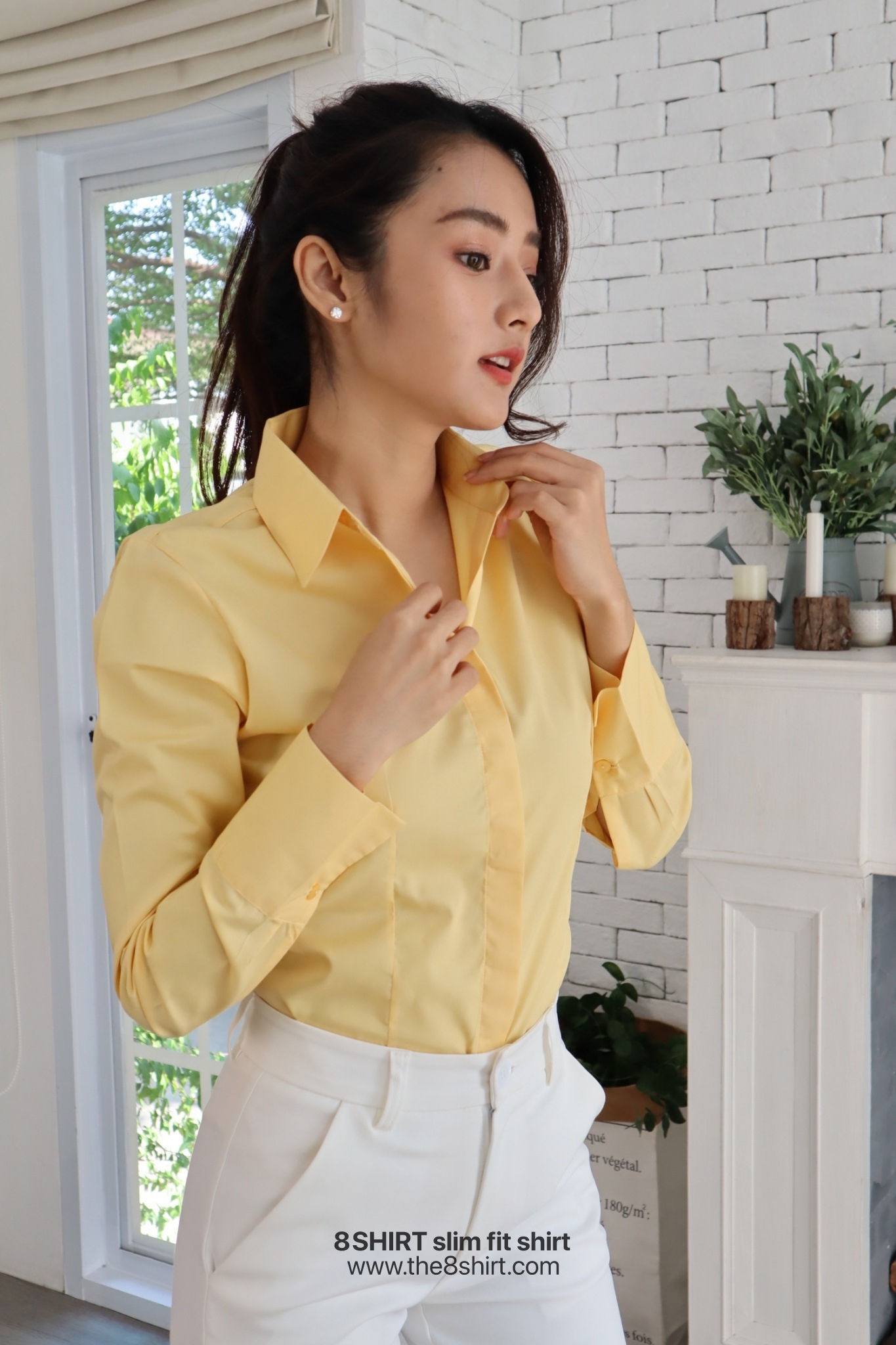เสื้อเชิ้ตผู้หญิง สีเหลือง (Yellow) สลิมฟิต เข้ารูป แขนยาว เสื้อเชิ้ตทำงาน เสื้อยูนิฟอร์ม แบรนด์ 8SHIRT slim fit shirt พร้อมส่ง
