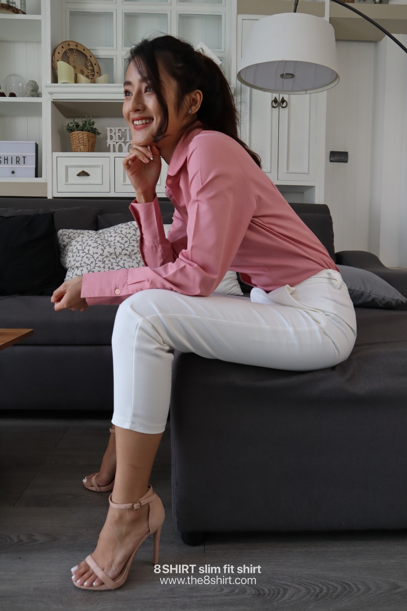 เสื้อเชิ้ตผู้หญิง ชมพูกะปิ (Solf Pink) สลิมฟิต เข้ารูป แขนยาว เสื้อเชิ้ตทำงาน เสื้อยูนิฟอร์ม แบรนด์ 8SHIRT slim fit shirt พร้อมส่ง