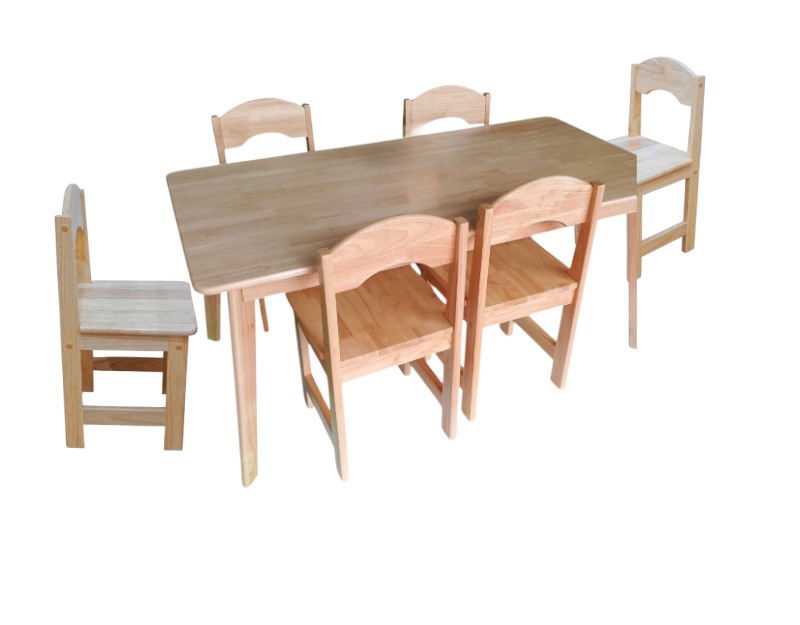ชุดโต๊ะเก้าอี้ไม้ยางพาราสำหรับเด็กนักเรียนพร้อมเก้าอี้6 ตัว, โต๊ะสี่เหลี่ยมผืนผ้า,โต๊ะไม้, โต๊ะเรียนกลุ่มสำหรับอนุบาลถึงประถม สินค้าผลิตในไทยมีพร้อมส่ง ขนาด 60x120x55 cm.