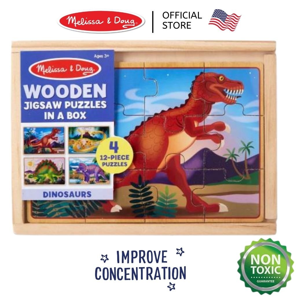 พัชเซิลรูปไดโนเสาร์ 12 ชิ้น 4 ลาย ,จิ๊กซอ, Wooden Jigsaw Puzzle in a Box - 12 Pcs Dinosaurs ,ของเล่นเสริมพัฒนาการเด็ก เสริมทักษะการเรียนรู้ สื่อการสอนอนุบาล พร้อมส่ง