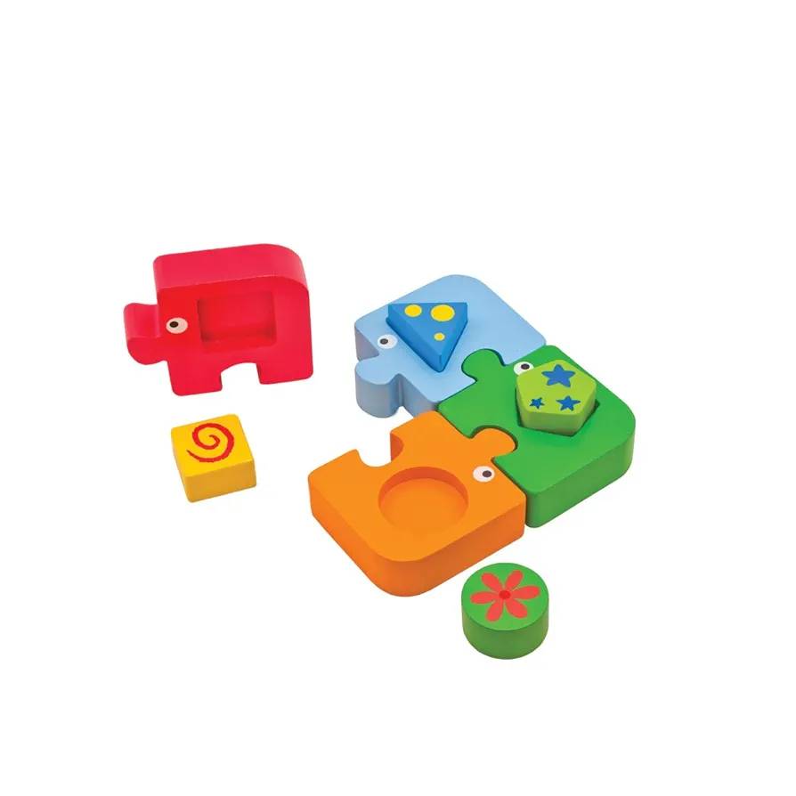 จิ๊กซอว์ช้างน้อยเรขาคณิต ของเล่นไม้ ตัวต่อไม้,จิ๊กซอว์ไม้,ของเล่นเสริมทักษะการเรียนรู้, ของเล่นเสริมพัฒนาการเด็กอนุบาล, สื่อการสอนปฐมวัย, พร้อมส่ง