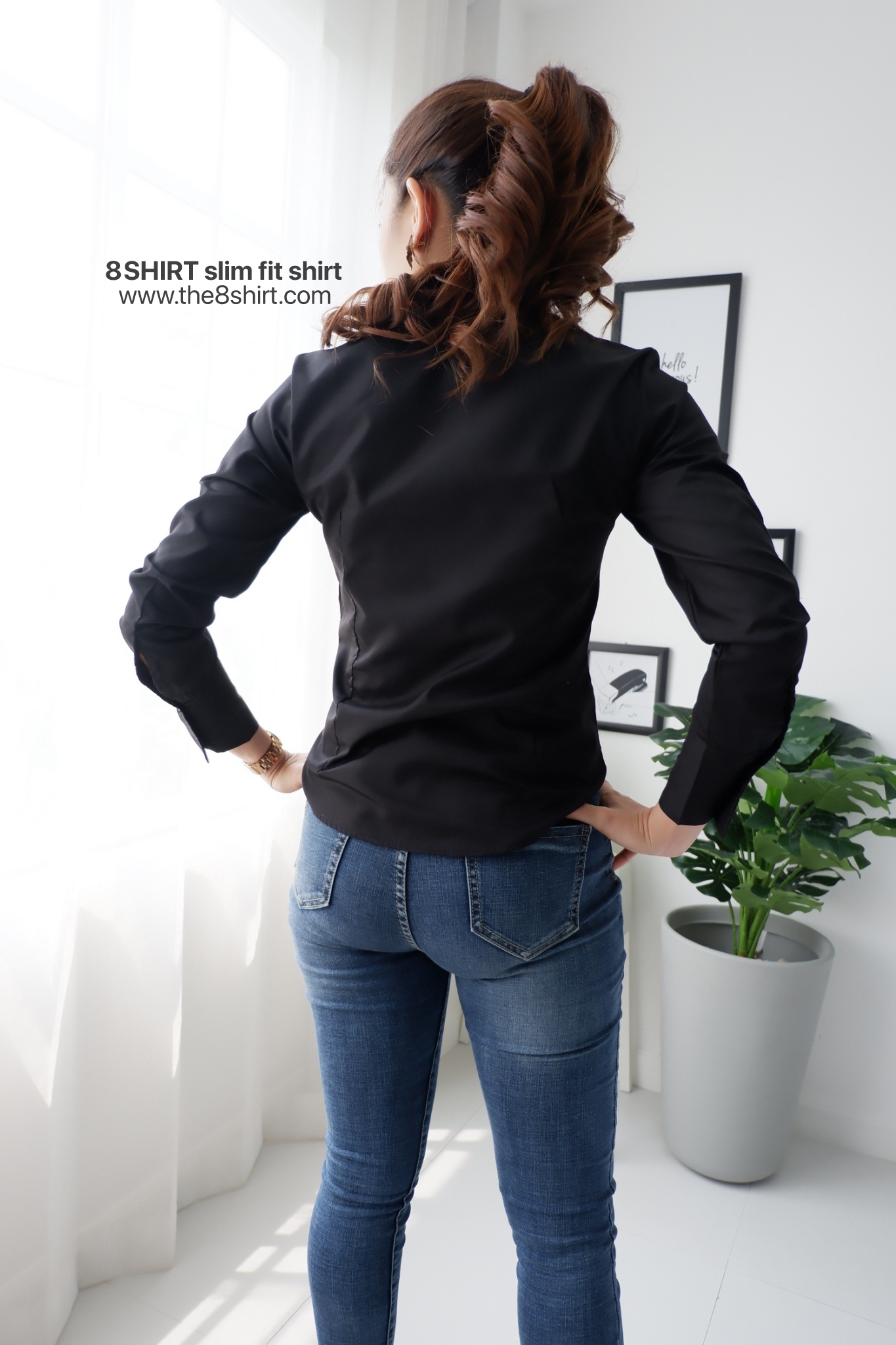 เสื้อเชิ้ตผู้หญิงสีดำ สลิมฟิต เข้ารูป แขนยาว เสื้อเชิ้ตทำงาน เสื้อยูนิฟอร์ม แบรนด์ 8SHIRT slim fit shirt พร้อมส่ง
