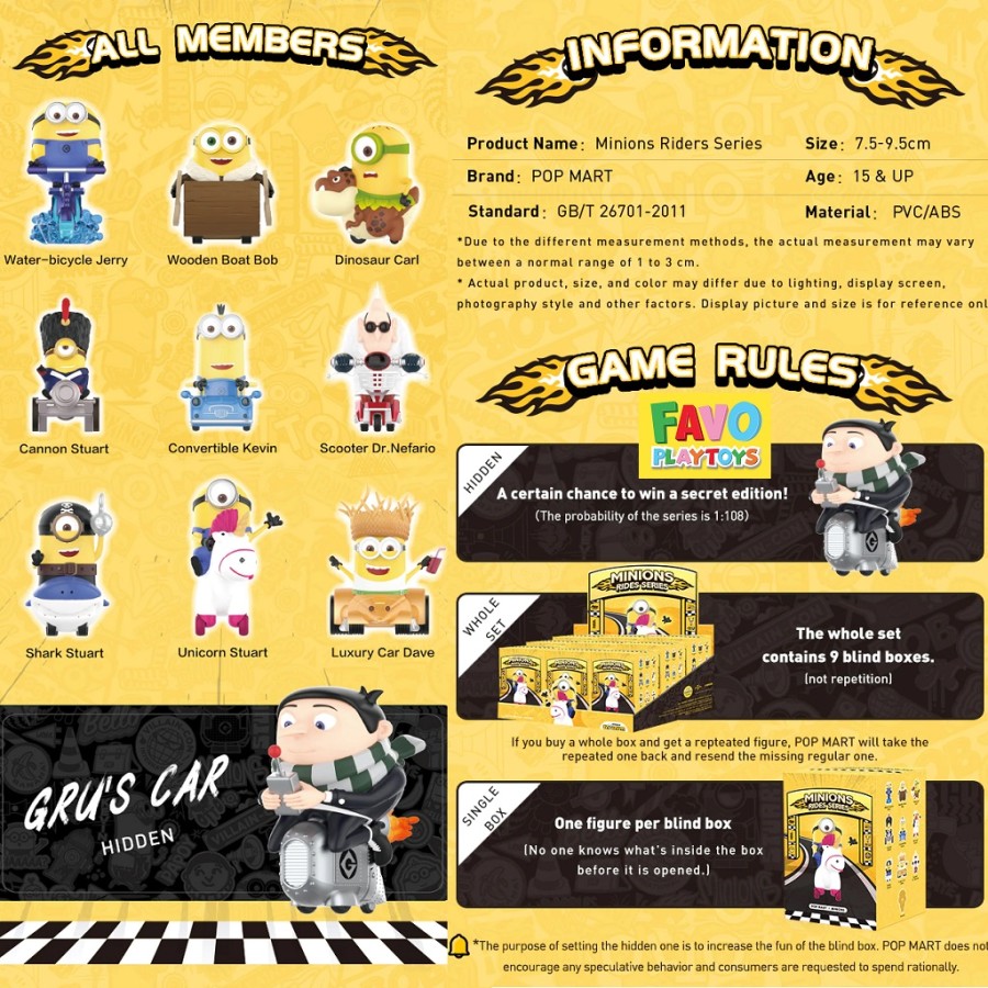 Minions Rides Series - 100% - ของแท้ - Pop Mart [โมเดลมินเนี่ยน] (สินค้าพร้อมส่ง) สำเนา