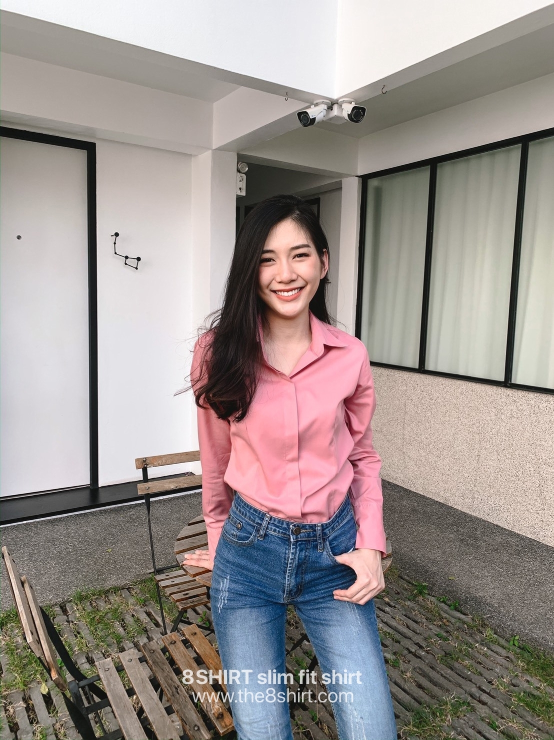 เสื้อเชิ้ตผู้หญิง ชมพูกะปิ (Solf Pink) สลิมฟิต เข้ารูป แขนยาว เสื้อเชิ้ตทำงาน เสื้อยูนิฟอร์ม แบรนด์ 8SHIRT slim fit shirt พร้อมส่ง