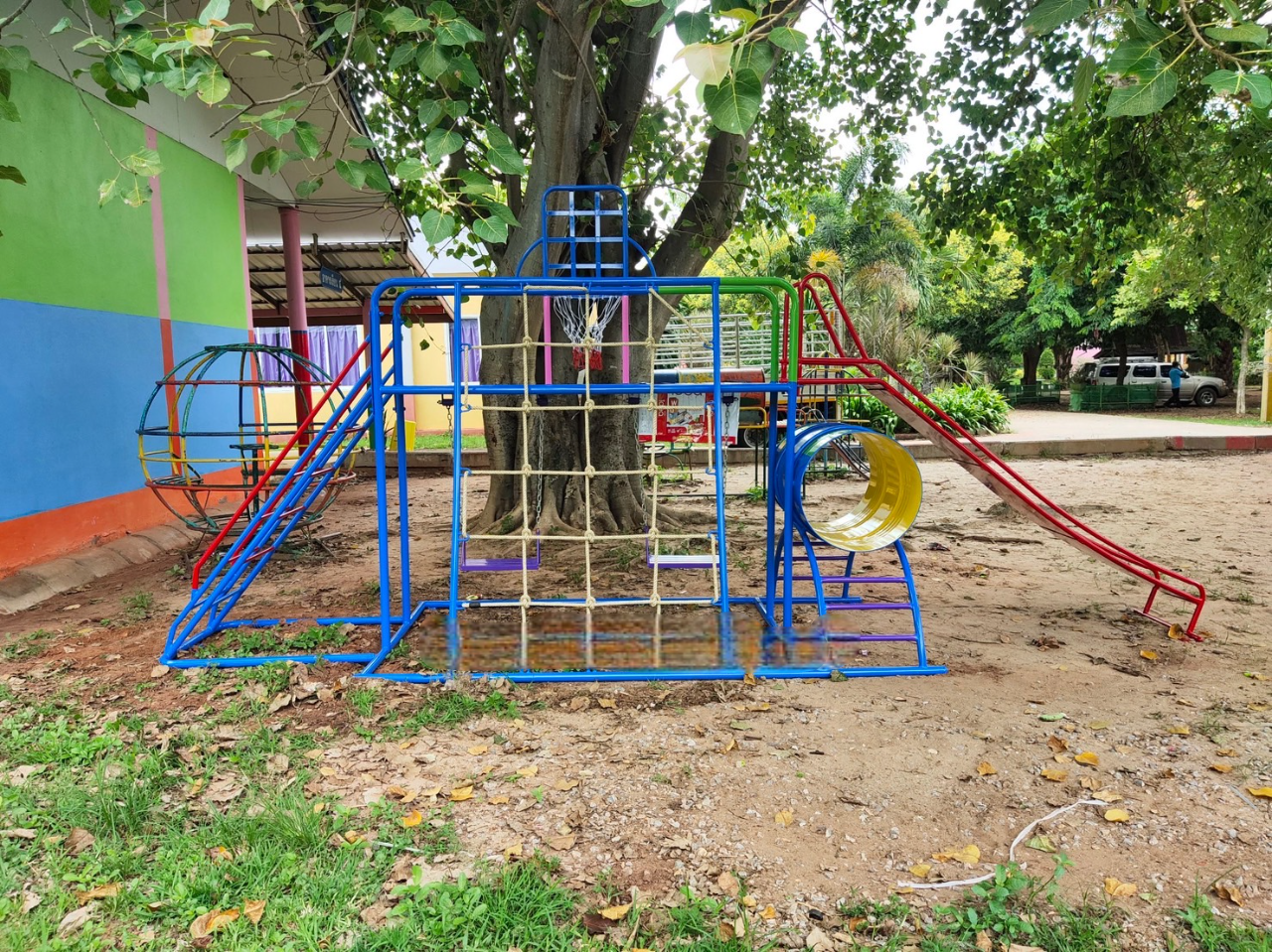 ชุดรวมเชือกถักเล็ก, เครื่องเล่นสนามกลางแจ้ง , เครื่องเล่นสนามแบบเหล็ก,ชิงช้า,สไลเดอร์ OutdoorPlayground, ขนาด 130x350x180 ซม.