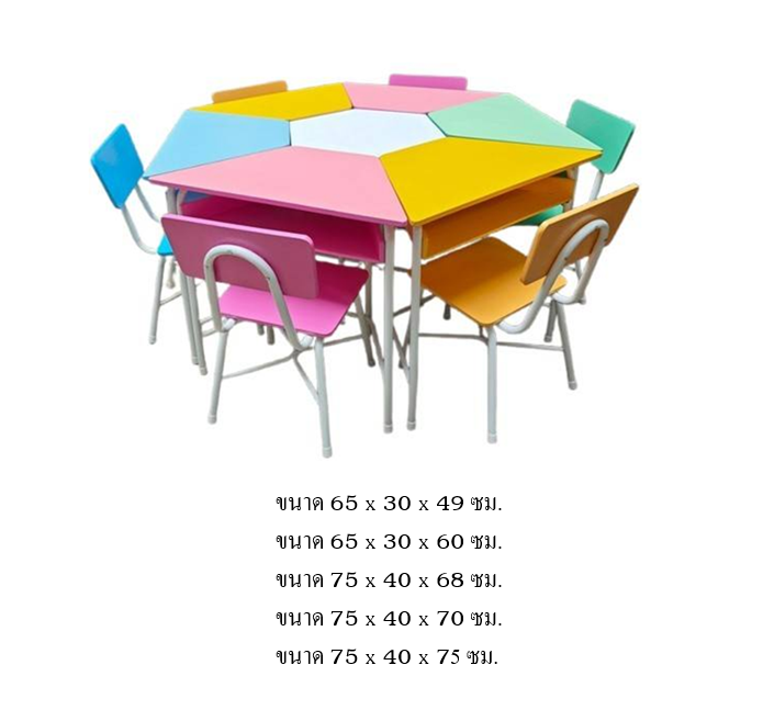 ชุดโต๊ะสี่เหลี่ยมคางหมูพร้อมเก้าอี้6ตัวแบบมีลิ้นชัก และโต๊ะตัวกลาง1ตัว นักเรียนประถม-มัธยม ,โต๊ะเขียนหนังสือเด็ก, โต๊ะกิจกรรม โต๊ะนักเรียน โต๊ะนักเรียนประถม พร้อมส่งในไทย