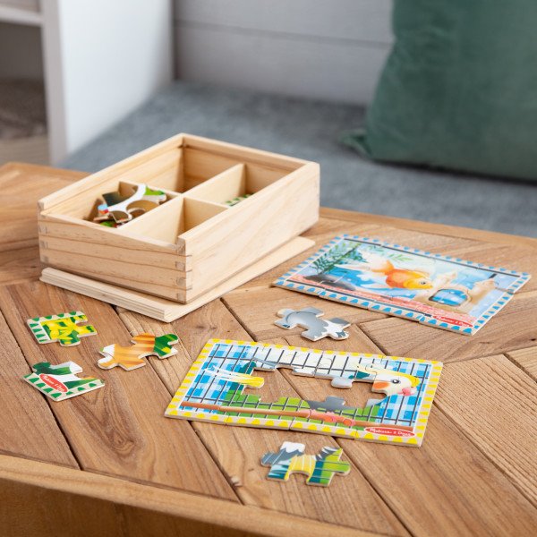 จิ๊กซอไม้ 12 ชิ้น x4 ลาย รุ่นสัตว์เลี้ยงน่ารัก Wooden Jigsaw Puzzles in a Box Pets,พัซเซิลไม้, ของเล่นเสริมพัฒนาการเด็ก เสริมทักษะการเรียนรู้ สื่อการสอนอนุบาล พร้อมส่ง