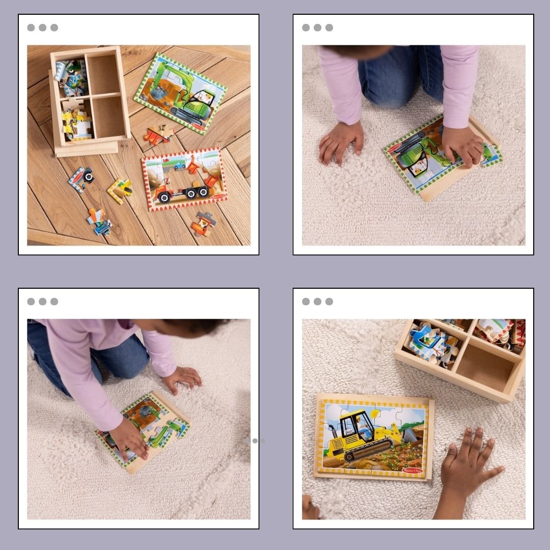 พัชเซิลรูปรถก่อสร้าง 12 ชิ้น 4 ลาย ,จิ๊กซอรถ, Wooden Jigsaw Puzzles in a Box Construction, ของเล่นเสริมพัฒนาการ, ของเล่นเด็ก,สื่อการสอน,อนุบาล,พร้อมส่ง