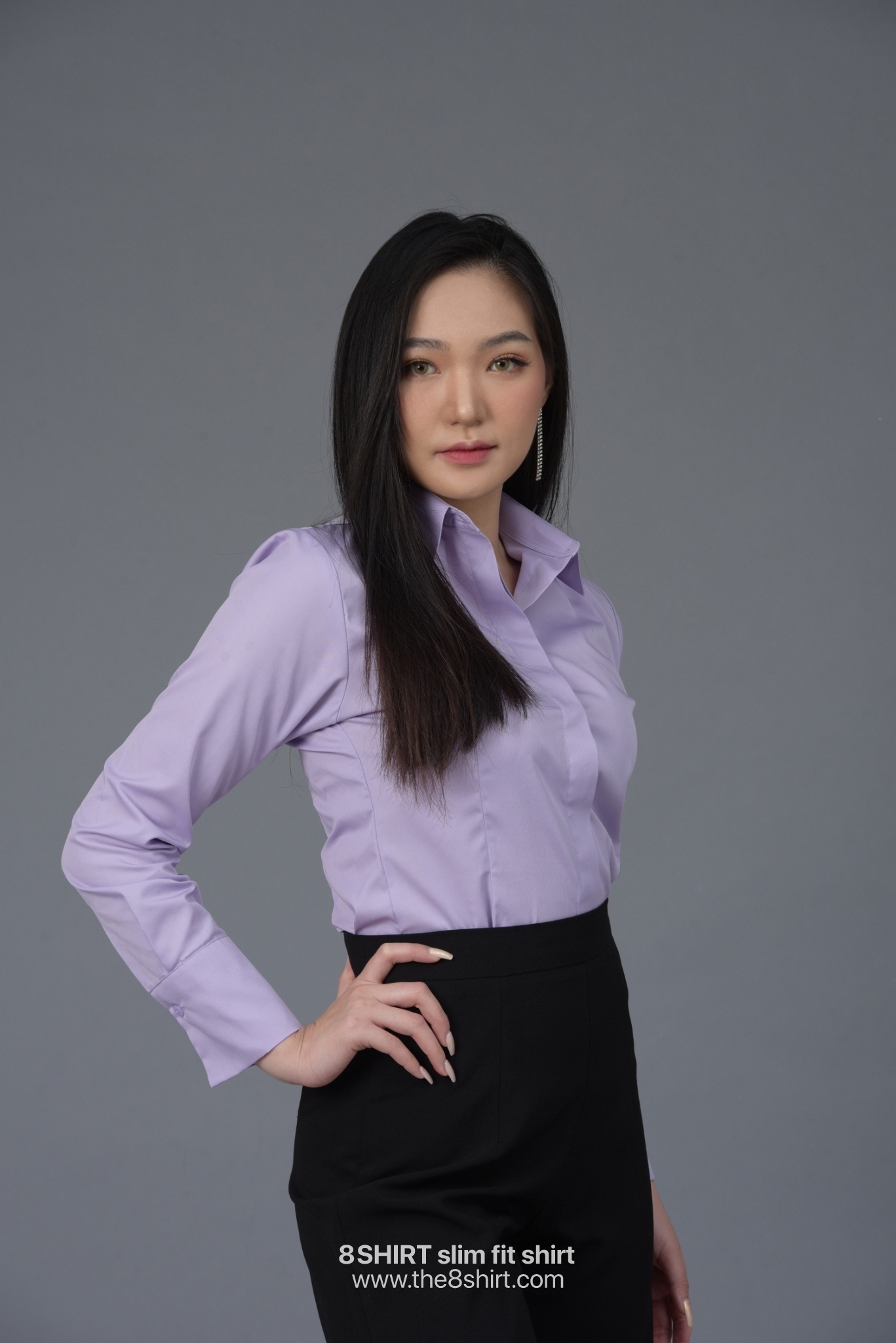 เสื้อเชิ้ตผู้หญิง สีม่วงลาเวนเดอร์ (Lavender) สลิมฟิต เข้ารูป แขนยาว เสื้อเชิ้ตทำงาน เสื้อยูนิฟอร์ม แบรนด์ 8SHIRT slim fit shirt พร้อมส่ง
