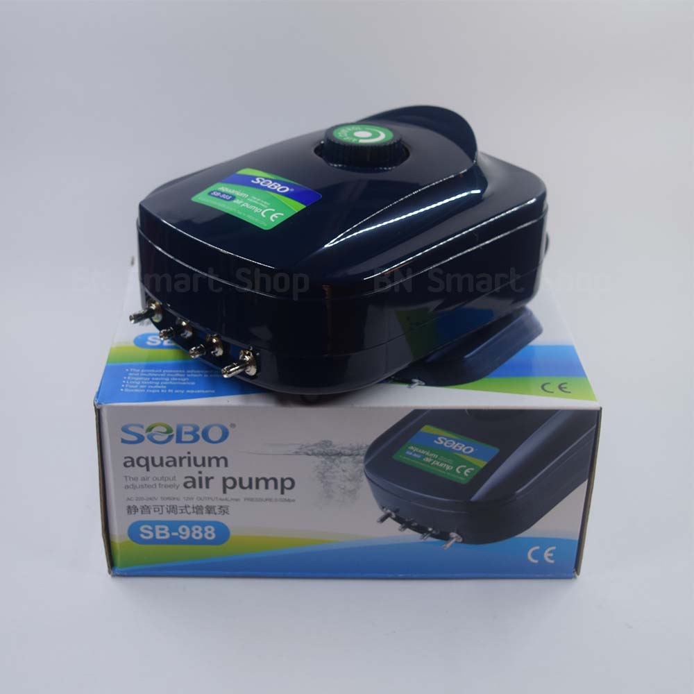 ปั้มลม ปั้มออกซิเจน 4 ทาง SOBO SB-988 ปรับระดับแรงลมด้วยการหมุนปุ่มควบคุม เสียงรบกวนต่ำ