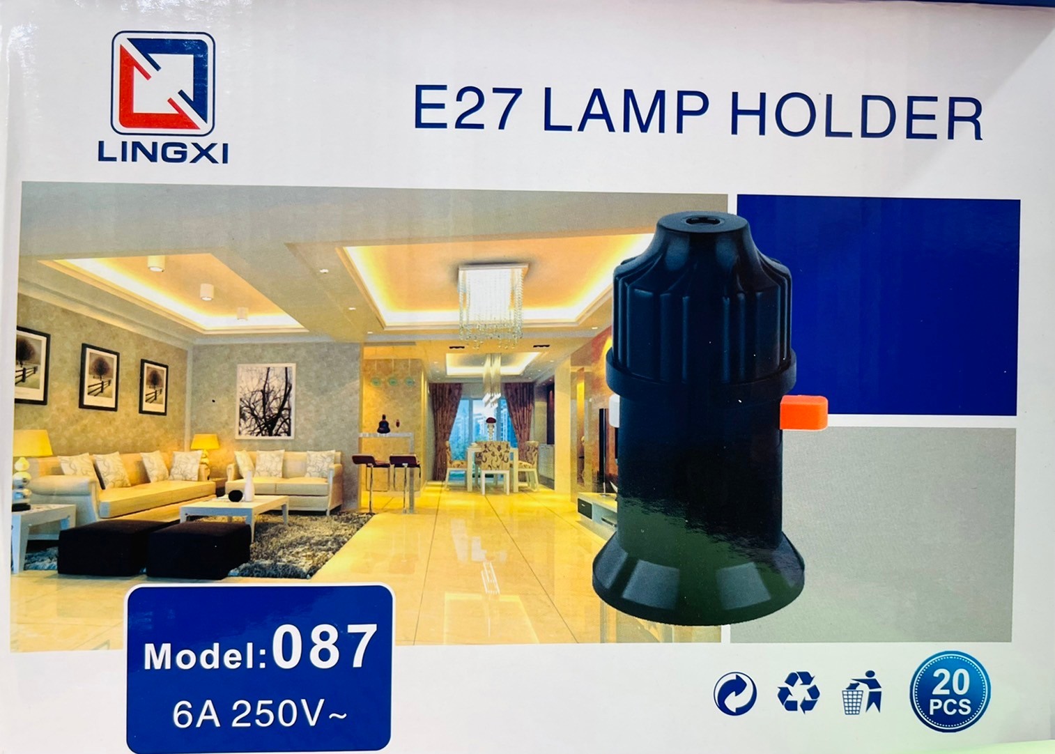 ขั้วห้อย มีสวิทช์ E27 Model : 087 6A 250V