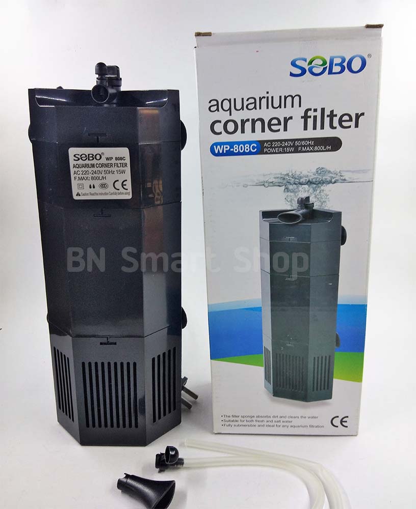 ปั้มน้ำพร้องกรองติดตั้งเข้ากับมุมตู้ SOBO WP-808C ใช้ได้ทั้งน้ำจืดและน้ำเค็ม