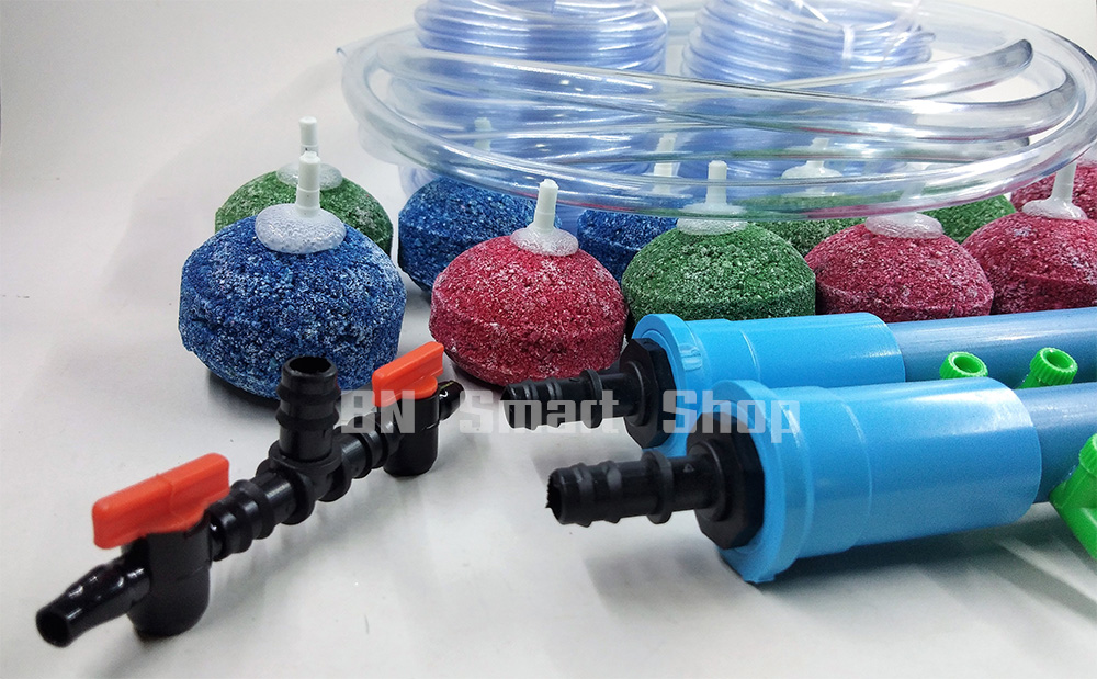 ชุด DIY ท่อแยกลมเข้า3หุนออก6ช่อง 2 อัน หัวทรายเบอร์2 จำนวน 12 หัว สายยาง 5 มม. 20 เมตร สายยาง2.8หุน3เมตร และแยกลม3ทาง