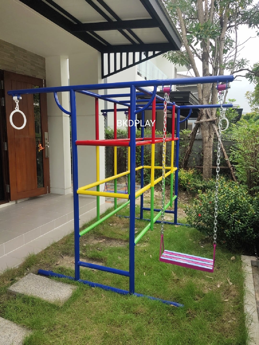 บาร์ไต่ 3 อย่าง, เครื่องเล่นสนามกลางแจ้ง , เครื่องเล่นสนามแบบเหล็ก,ชิงช้า,สไลเดอร์,โยกเยกเหล็ก, ม้าหมุน, OutdoorPlayground, ราคาโรงงาน ขนาด 130x200x150 ซม.