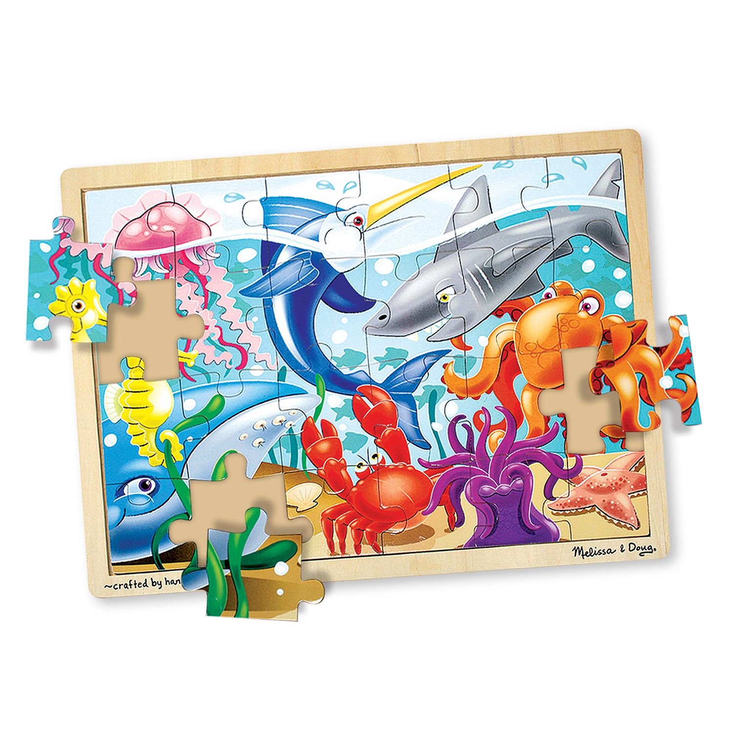 จิ๊กซอว์ไม้ 24 ชิ้น รุ่นสัตว์ทะเล พร้อมฐานไม้อย่างดี,Melissa & Doug Wooden Sea Life Jigsaw Puzzle, ของเล่นเสริมพัฒนาการ, ของเล่นเด็ก,สื่อการสอน,พร้อมส่ง