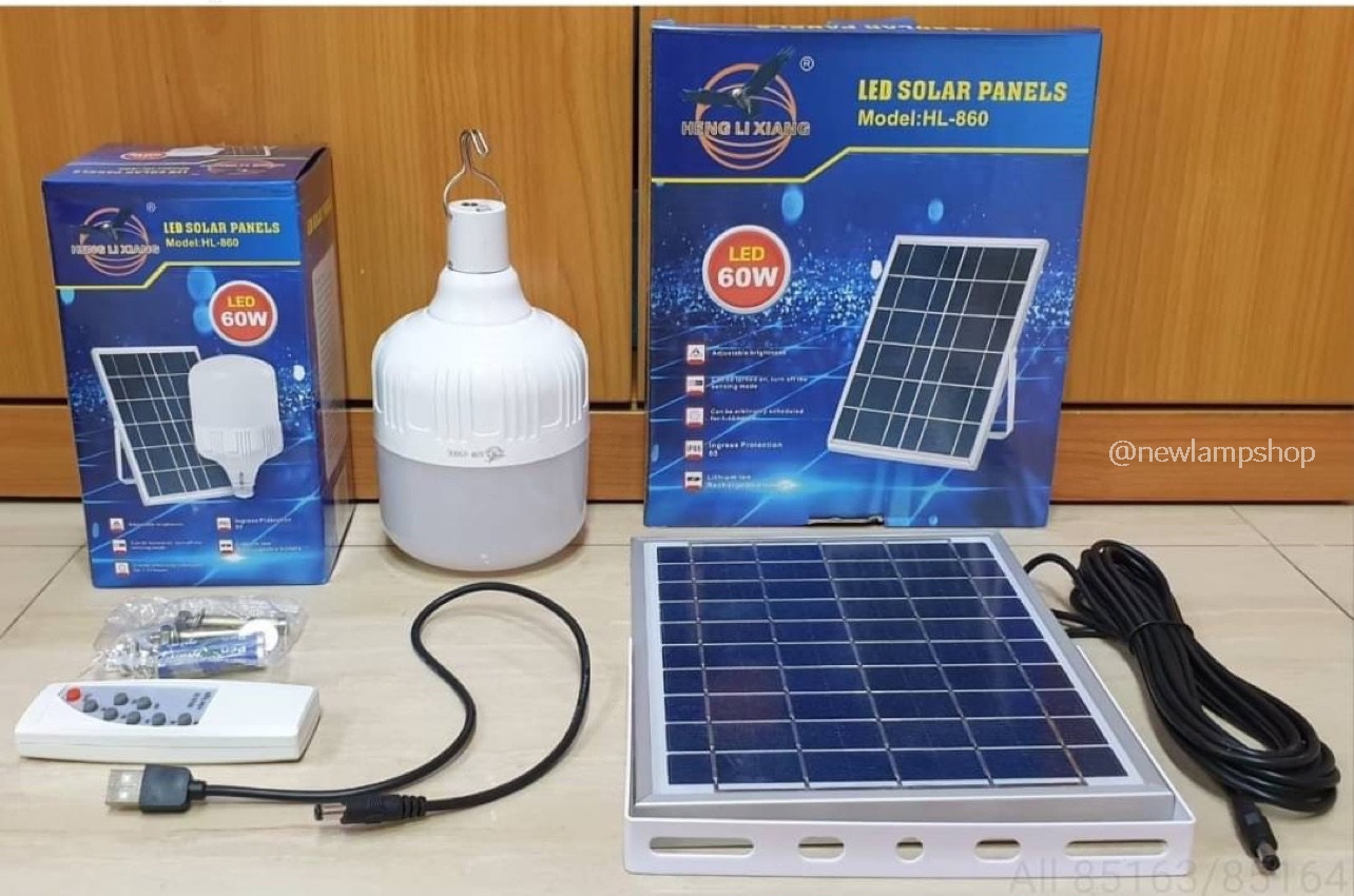 หลอดไฟตุ้ม LED Solar Cell ใช้พลังงานแสง อาทิตย์ HL-860 แสงขาว 60W