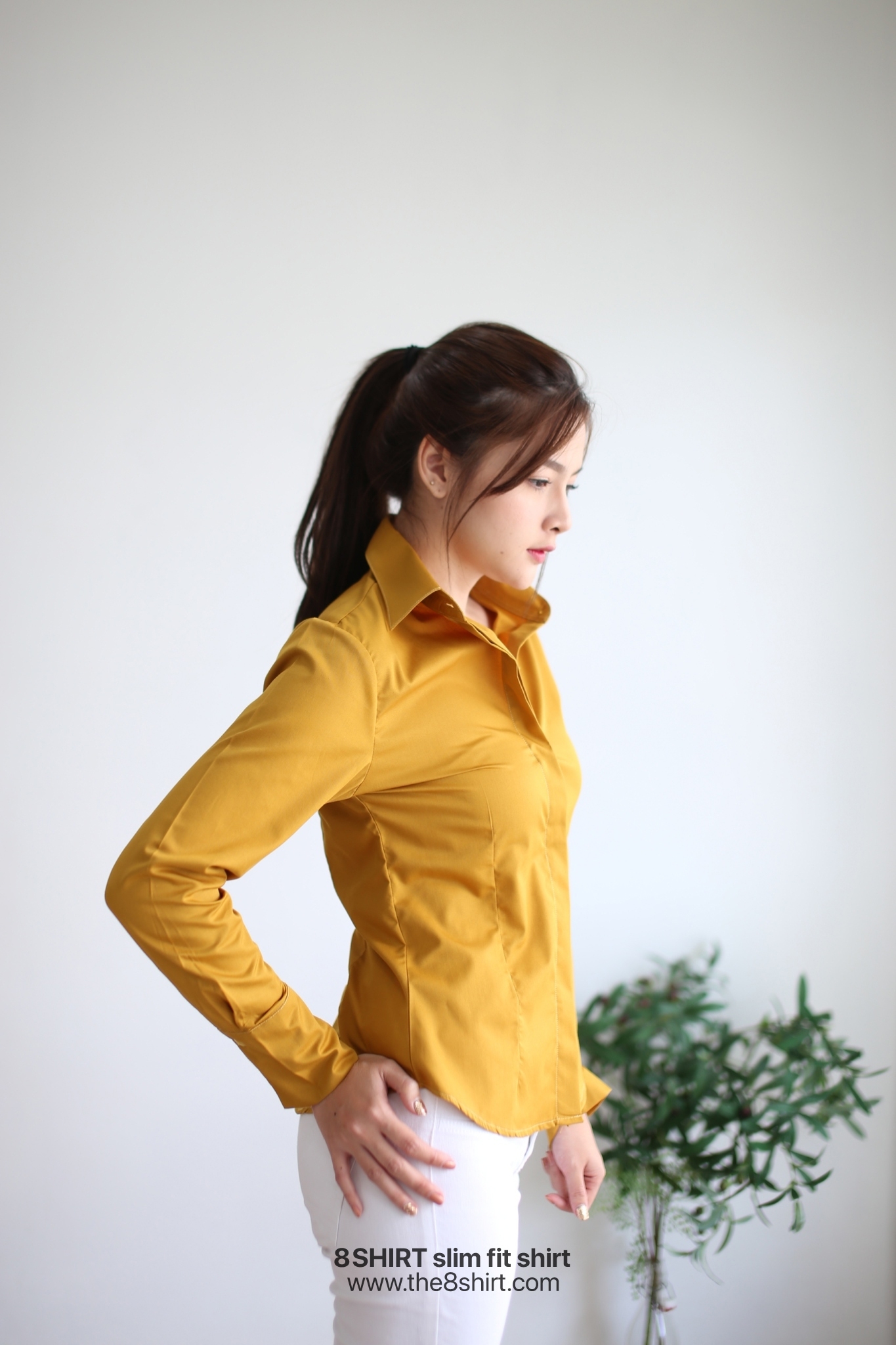 เสื้อเชิ้ตผู้หญิง สีเหลืองมัสตาร์ด (Mustard yellow) สลิมฟิต เข้ารูป แขนยาว เสื้อเชิ้ตทำงาน เสื้อยูนิฟอร์ม แบรนด์ 8SHIRT slim fit shirt พร้อมส่ง