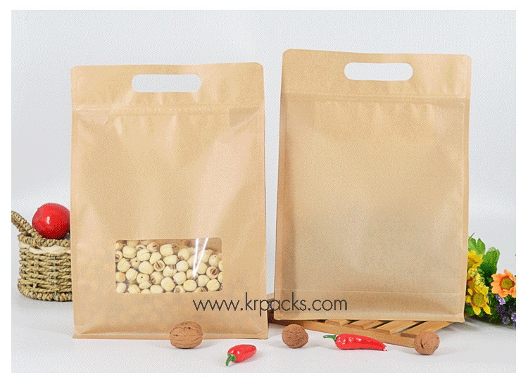 ถุงซิป พับข้าง กระดาษคราฟท์ เจาะหน้าต่าง มีช่องมือจับ