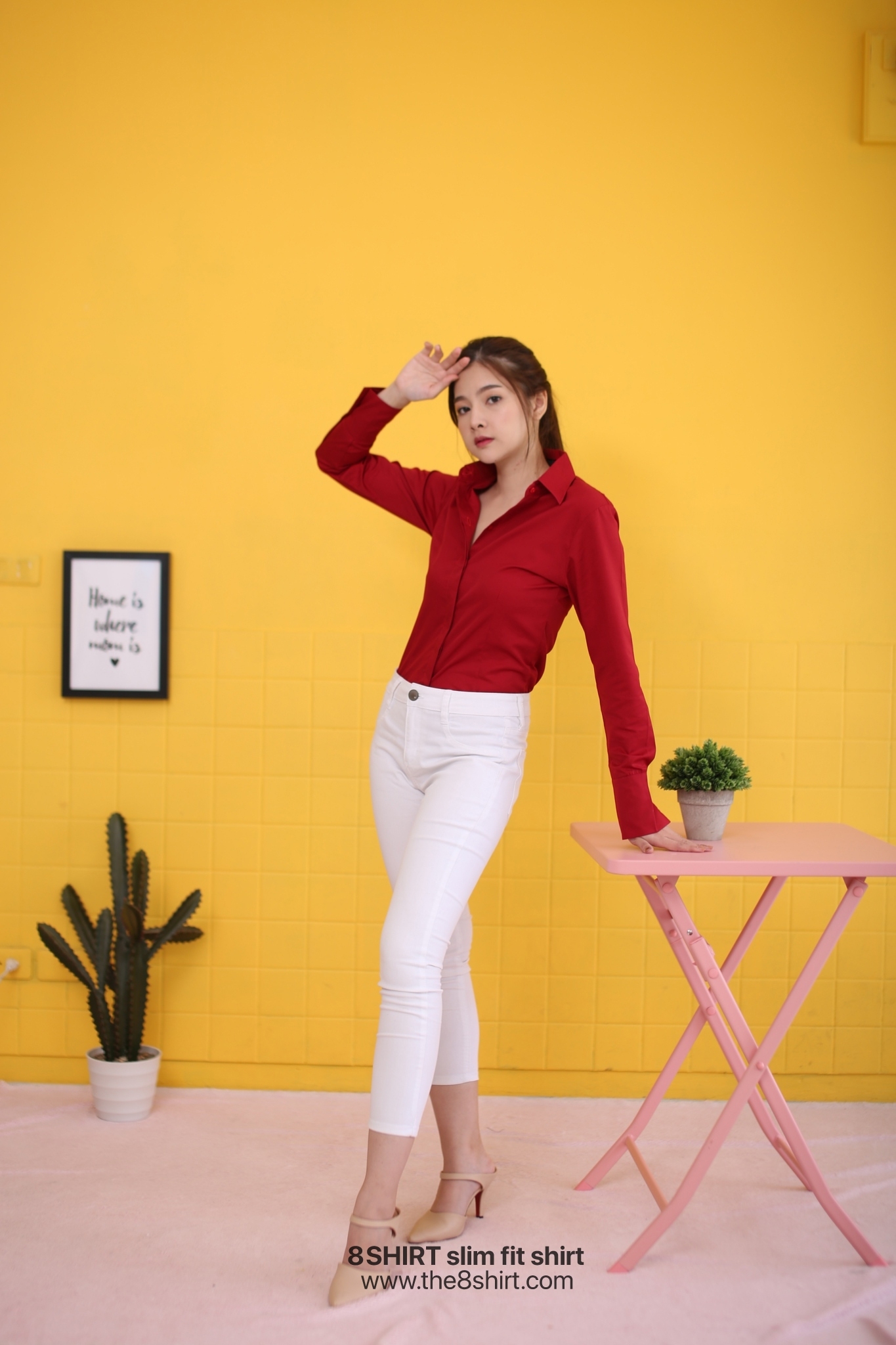 เสื้อเชิ้ตผู้หญิง แดงเลือดนก (Maroon Red) สลิมฟิต เข้ารูป แขนยาว เสื้อเชิ้ตทำงาน เสื้อยูนิฟอร์ม แบรนด์ 8SHIRT slim fit shirt พร้อมส่ง