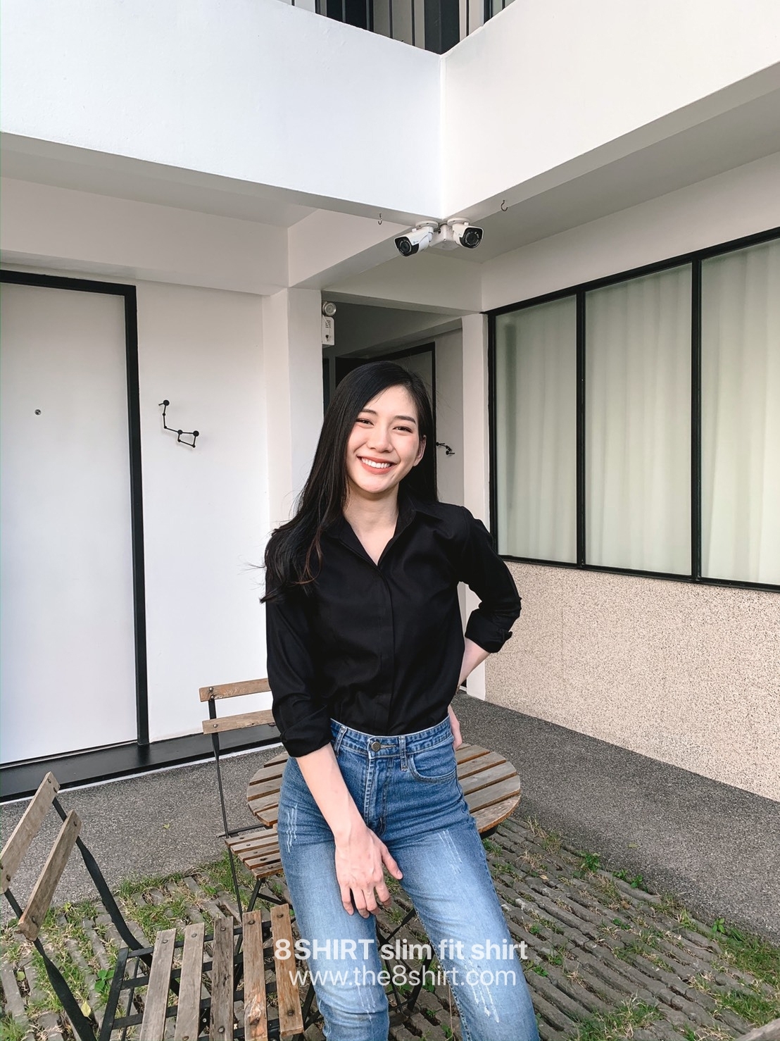 เสื้อเชิ้ตผู้หญิงสีดำ สลิมฟิต เข้ารูป แขนยาว เสื้อเชิ้ตทำงาน เสื้อยูนิฟอร์ม แบรนด์ 8SHIRT slim fit shirt พร้อมส่ง