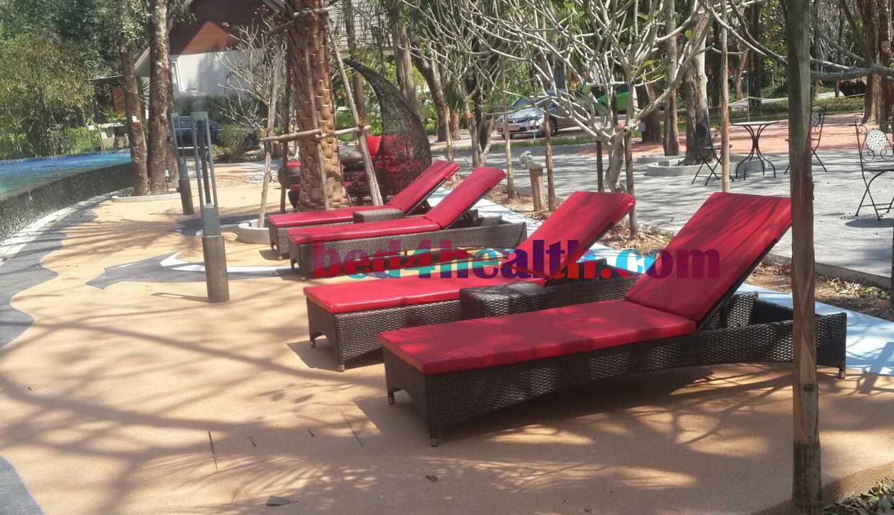 เตียงอาบแดด หวายเทียม พร้อมเบาะ Outdoor โครงสเตนเลส ไม่กลัวสนิม