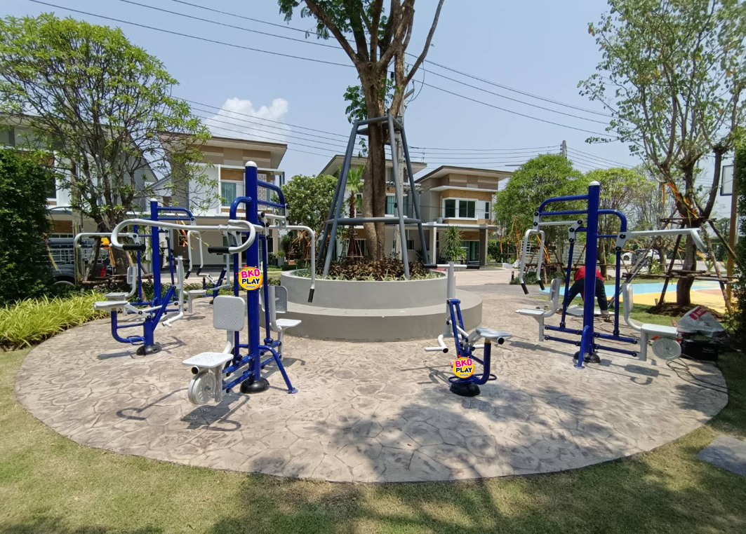 เครื่องออกกำลังกาย กลางแจ้ง ชุดอุปกรณ์ บริหารไหล่ หน้าอกคู่ แบบดันและ แบบดึง FND-LS-53 ลานกีฬา อเนกประสงค์ สนามกีฬา ขนาด 75 x 183 x 220 ซม.