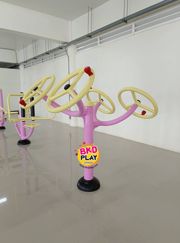 เครื่องออกกำลังกาย กลางแจ้ง ชุดอุปกรณ์ บริหารมือ แขน หัวไหล่ แบบล้อหมุน เหล็ก F-LS-11 ลานกีฬา อเนกประสงค์ สนามกีฬา ขนาด 105 x 130 x 150 ซม.