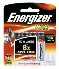 ถ่าน ALKALINE [ENERGIZER] AA E91/BP4 (4ก้อน/แพ็ค)