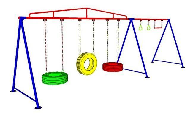 เครื่องเล่นสนามแบบเหล็ก ชิงช้า3ที่นั่ง,ชิงช้ายางรถพลาสติกและบาร์โหน มาตรฐาน มอก.,เครื่องเล่นสนามกลางแจ้ง,ครุภัณฑ์สนามเด็กเล่น,งบสพฐ,สินค้าผลิตในไทย