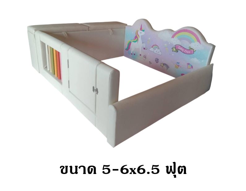 คอกกั้น ลายม้าน้อย ชุดB มีช่องเก็บของ, คอกกั้นเด็ก,เตียงเด็ก,เบาะหนังนุ่มนิ่ม softplay, indoor playground kidszone ,สวนสนุกในร่ม ,รับสั่งทำบ่อบอล เตียงเด็กตามขนาด ขนาด 5-6x6.5 ฟุต