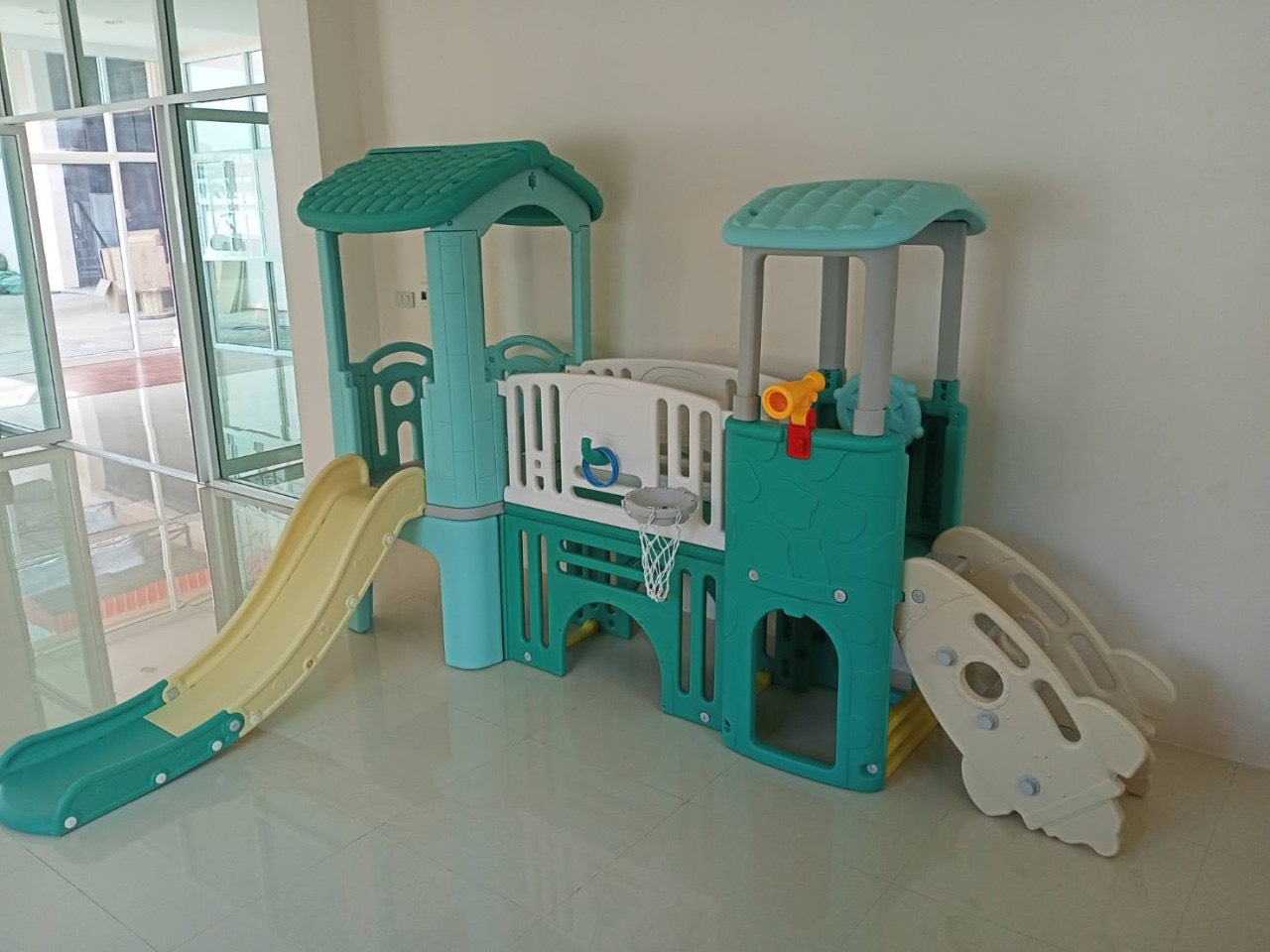 บ้านน้อย2ชั้นบันไดจรวด, สีเขียวพาสเทล ,บันไดจรวด ,บ้านสไลเดอร์, เครื่องเล่นสนามกลางแจ้ง-ในร่ม ,บ้านกระดานลื่นพลาสติก