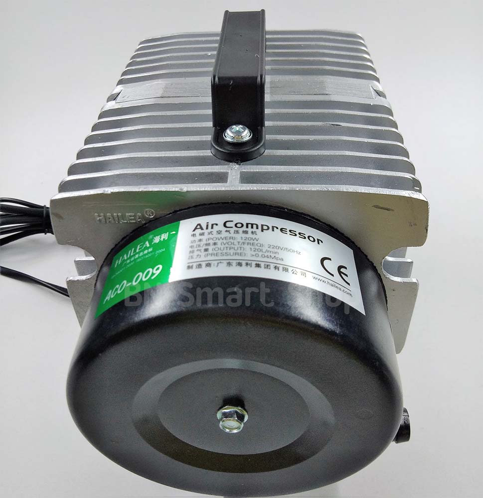 ปั้มลม ปั้มออกซิเจน ปั้มลูกสูบ 120 วัตต์ HAILEA รุ่น ACO-009 ฟรีแยกลมสามทาง วาวส์ปรับแรงดันลม สายยาง หัวทรายจิ๋ว พร้อมใช้งาน