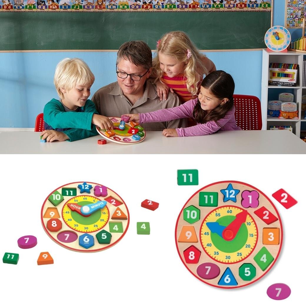 นาฬิกาแยกแยะรูปทรง เข็มนาฬิกาหมุนได้จริง ของเล่นไม้ ของเล่นเสริมพัฒนาการเด็ก เสริมทักษะการเรียนรู้ สื่อการสอนอนุบาล พร้อมส่ง