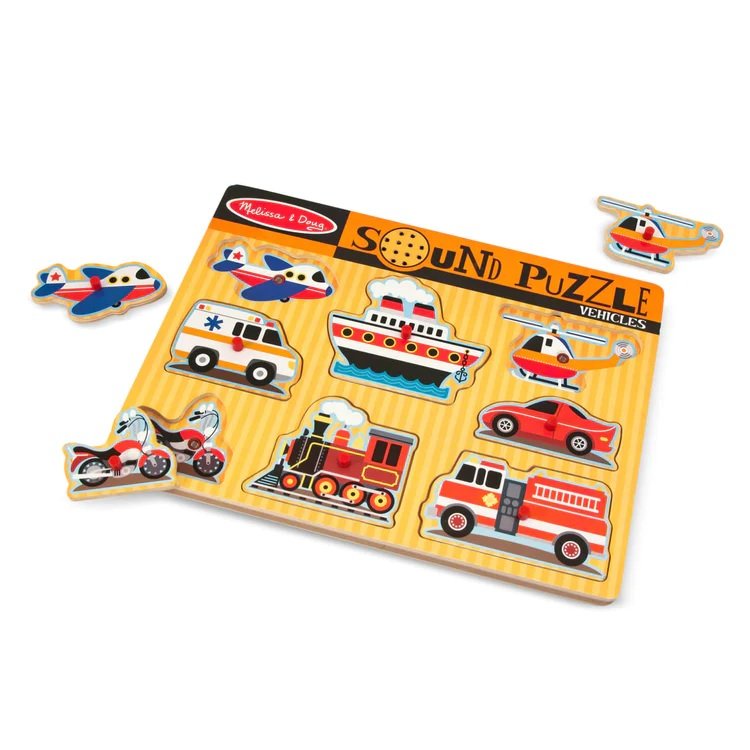 จิ๊กซอว์เด็ก มีเสียง มีหมุดจับ รุ่นยานพาหนะ,Melissa & Doug Vehicles Sound Puzzle 8 Pcs , ของเล่นเสริมพัฒนาการ, ของเล่นเด็ก,สื่อการสอน,พร้อมส่ง
