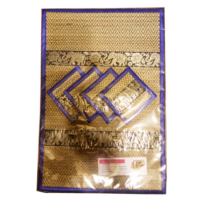 ที่รองจานเสื่อกก และ แผ่นรองแก้วน้ำ ขนาด 30 x 46 ซม. แบบ 4 ที่นั่ง สีน้ำเงิน
