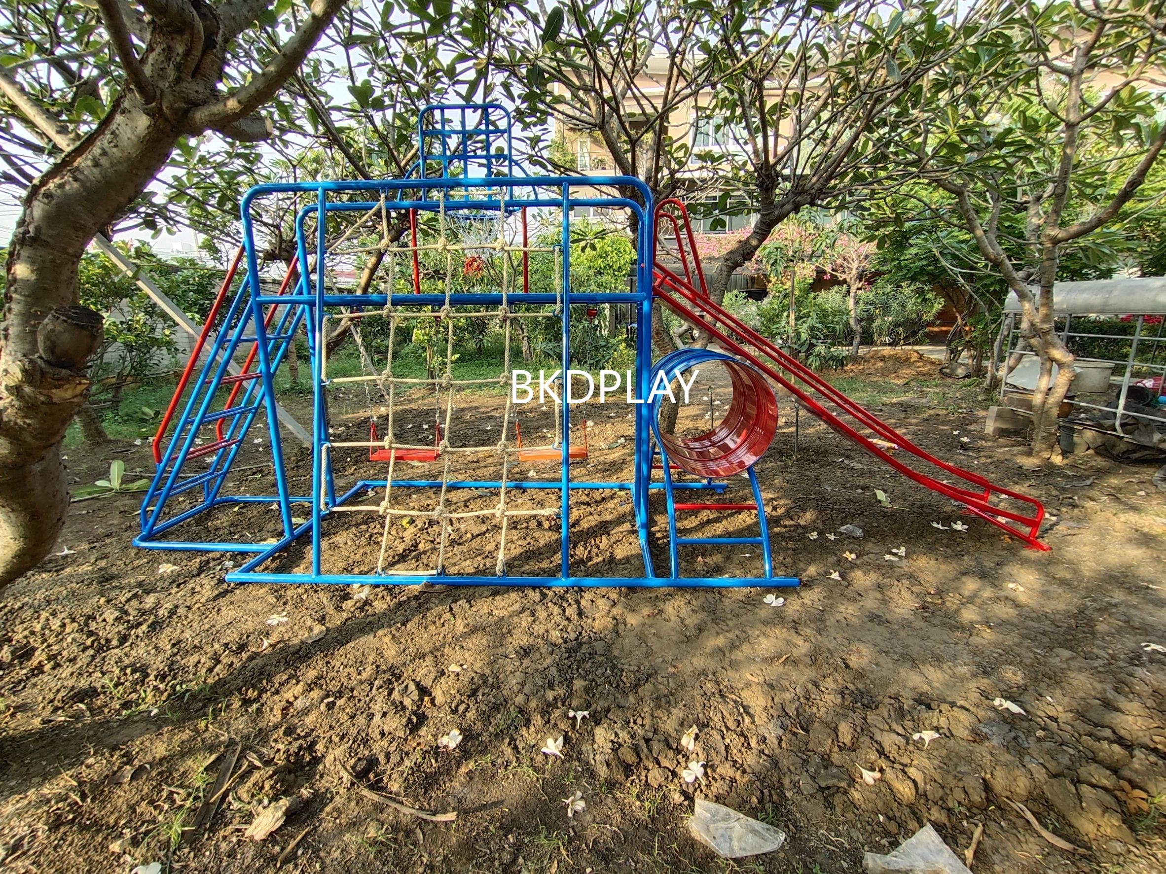 ชุดรวมเชือกถักเล็ก, เครื่องเล่นสนามกลางแจ้ง , เครื่องเล่นสนามแบบเหล็ก,ชิงช้า,สไลเดอร์ OutdoorPlayground, ขนาด 130x350x180 ซม.